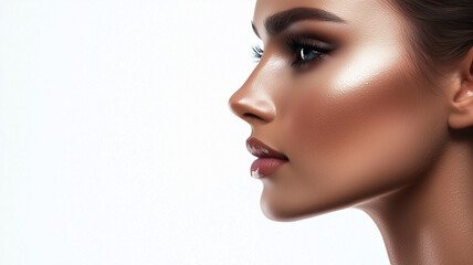 Fototapeta premium Woman's Overall Appearance with One Side Without Cosmetic Enhancement and the Other Side with Full Makeup Look