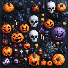Symmetrical Spooks: A Knolling Halloween Painting of Eerie Elegance"