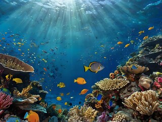 Fototapeta premium Scuba Diving Through Vibrant Reef in Clear Waters