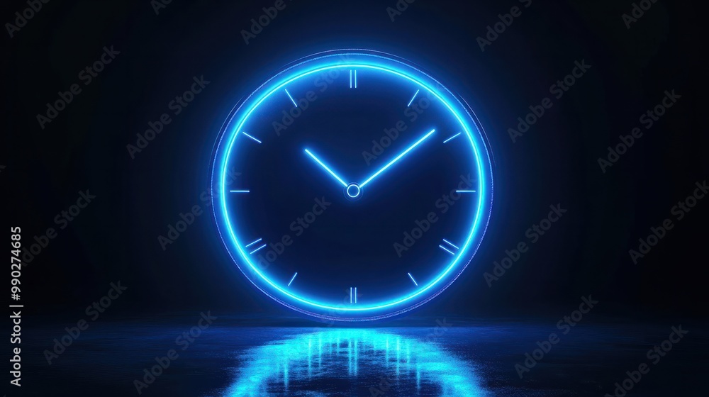 Poster a futuristic digital clock light effect. a glowing silhouette of a clock representing time. backgrou