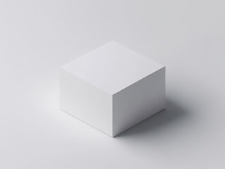 Fototapeta premium White cube on light grey background, minimalist style.