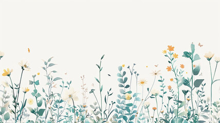 Wildflowers on a light background in pastel colors, greeting card in watercolor style