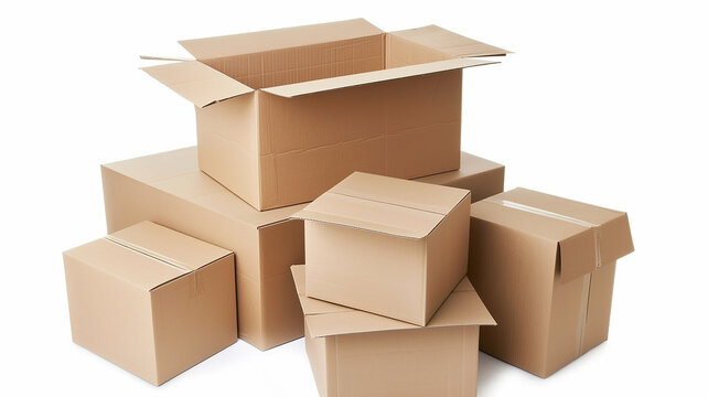 empty cardboard boxes on a white corrugated cardboard background, moving