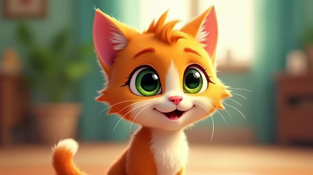 cute cartoon cat with big eyes animation