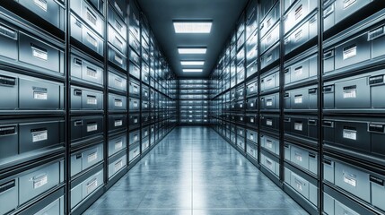 Rows of Filing Cabinets in a Digital Storage Center