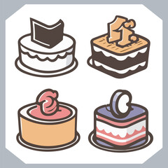 Set of cake silhouette, symbol of the cake holiday, birthday, anniversary, wedding, festive, Birthday cake icons set silhouette vector in white background