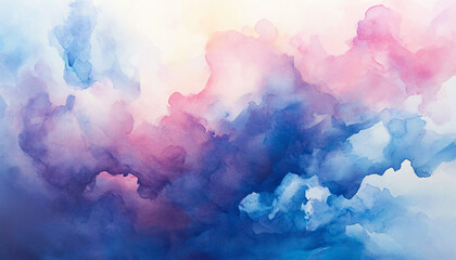Fototapeta premium Soft, hand-painted watercolor strokes in calming blues, pinks, and purples, blending seamlessly into one another
