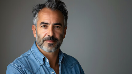 Obraz premium Template portrait of middle-aged man with blue shirt