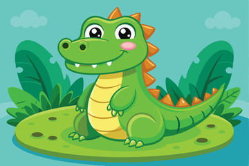 Naklejka premium green dragon cartoon, crocodile illustration vector file,