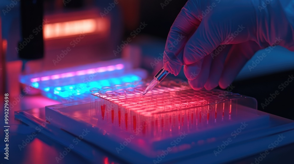 Poster laboratory experiment with a pipette and test tubes
