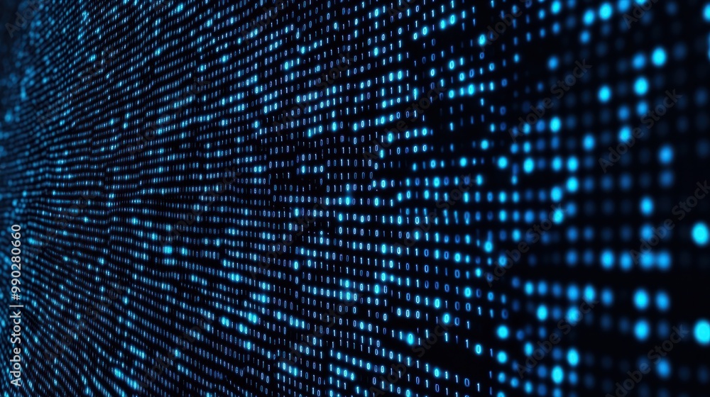 Poster binary code background. blue digital binary data on computer screen. banner, it presentation.