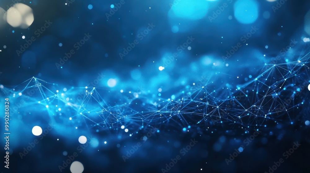 Poster blue abstract background with a network grid and particles connected. generative ai aig21.