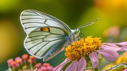 Naklejka premium Eine fotorealistische Makroaufnahme eines Grünader Weißlings (Pieris napi)
