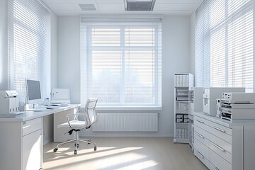 White Office Desk with Sunlight and Window View