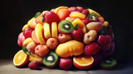 Brain with fruits, concept of healthy living and eating healthy food
