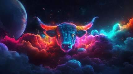A taurus zodiac sign, space background