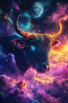 A taurus zodiac sign, space background