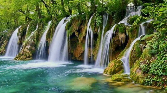 Cascades &agrave; &eacute;criture ligne par ligne en stationnement national. Plitvice, Croatie