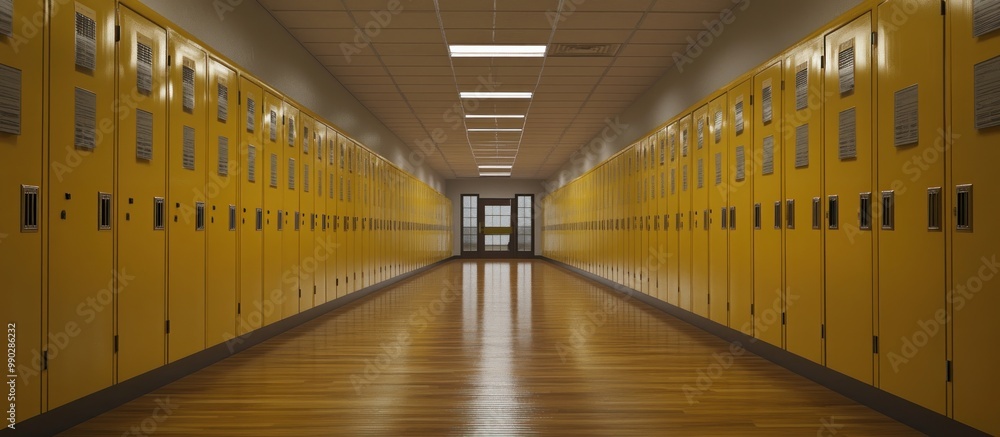 Wall mural School Hallway with Yellow Lockers