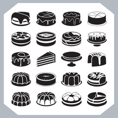 Set of cake silhouette, symbol of the cake holiday, birthday, anniversary, wedding, festive, Birthday cake icons set silhouette vector in white background