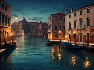 Obraz premium Gondolas Drifting in Twilight on Venice Canal