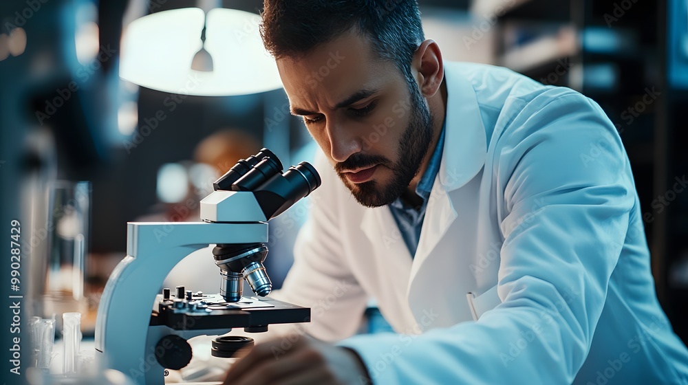 Aufkleber a concentrated scientist using a microscope in a laboratory