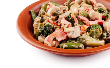 Sauteed mushrooms, broccoli, green beans, and peppers on a plate
