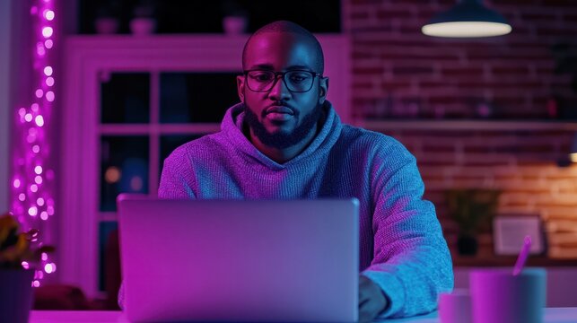 Dedicated programmer engaging in software development with java script code on laptop screen, embracing iot and digital technology innovations