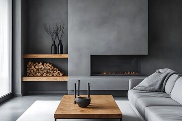 Gray Apartment Warm Fireplace Cozy Room Design