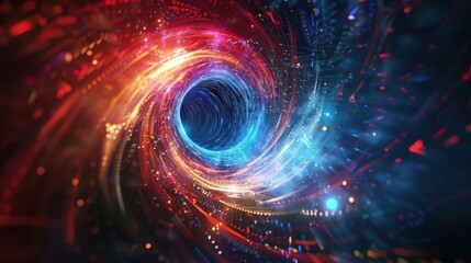 Abstract art shows a circle. The backdrop is round and geometric.