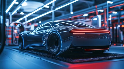 Naklejka premium EV electric car system or futuristic automotive technology with connecting power control.super computer in modern machine.artificial intelligence development.