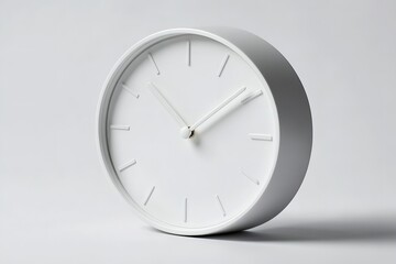 White backdrop with an isolated modern white clock. Generative Ai