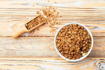 Homemade grain granola . Healthy energy eating . Top view