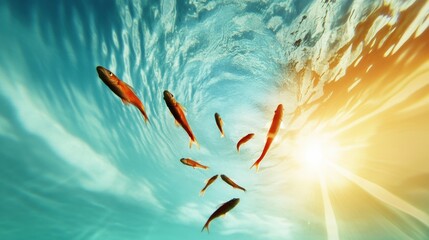 School of Fish Swimming in Clear Blue Water