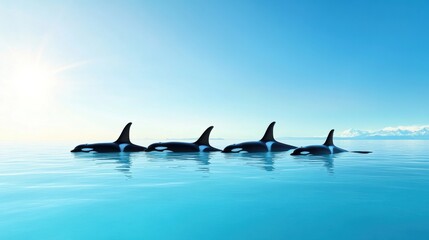 Fototapeta premium Majestic Orcas Swimming in Calm Ocean Waters