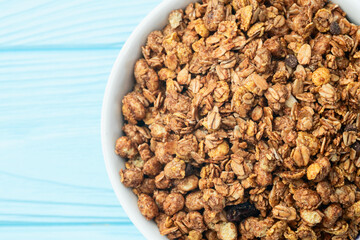Homemade grain granola . Healthy energy eating . Top view