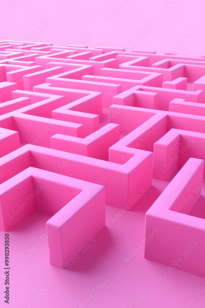 Poster a vibrant pink maze features sharp geometric turns and pathways, creating an engaging visual experie