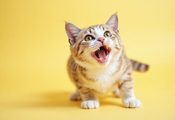 Obraz premium Angry and surprised cat isolated on background with a funny and excited expression
