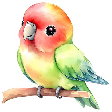 recommend clip art: Watercolor Illustration of a Cute Lovebird Perched on a Branch.