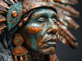 Close Up Portrait of a Native American Sculpture