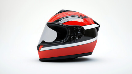 Fototapeta premium A high-resolution photo of a motorcycle helmet on a solid white background. isolated on a solid white background. Illustrations 