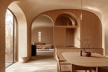 Dining Room with Warm Decor and Skylight