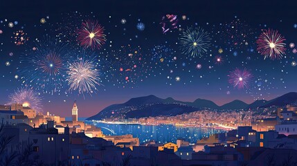 Naklejka premium New Year's Eve Celebrations in Major Cities Around the World, Generative AI
