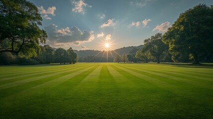 Obraz premium Cricket Field with Beautiful Views on a Sunny Day