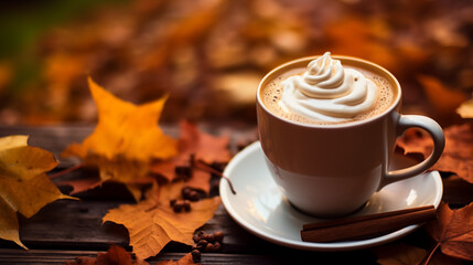 Autumn Coffee with Whipped Cream and Cinnamon