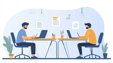 Two Men Working at Desktops in an Office Setting