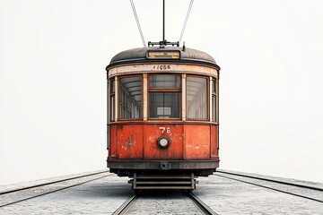 An lonely old tram graphic on a white backdrop. Generative Ai