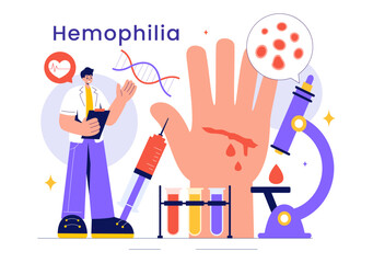 Hemophilia Vector Illustration Featuring a Doctor Examining an Injured Knee or Joint and Blood Disorders in a Healthcare Flat Style Cartoon Background