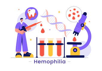 Hemophilia Vector Illustration Featuring a Doctor Examining an Injured Knee or Joint and Blood Disorders in a Healthcare Flat Style Cartoon Background