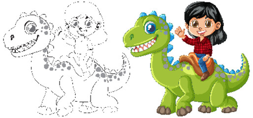 Child Riding a Friendly Dinosaur